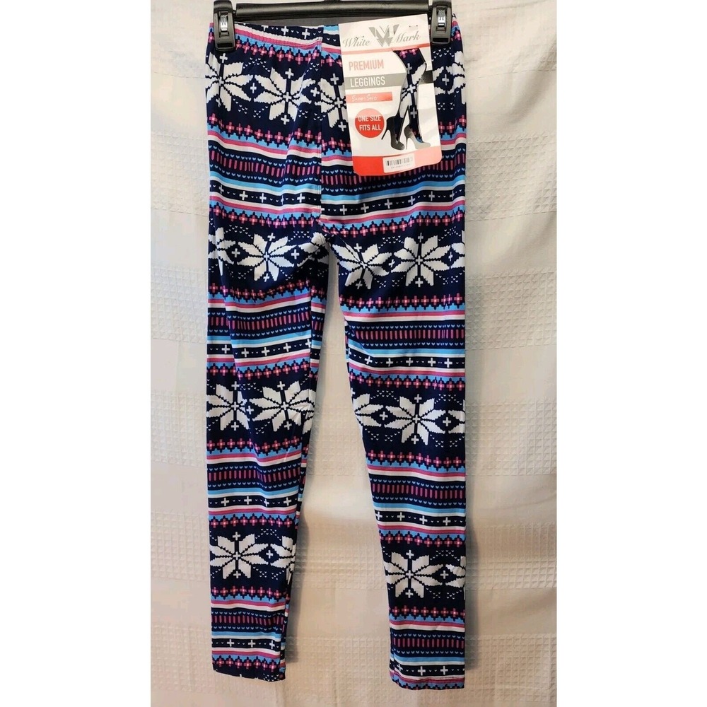 White Mark Womens One Size Leggings Multicolor Fair Isle Snowflake 1156